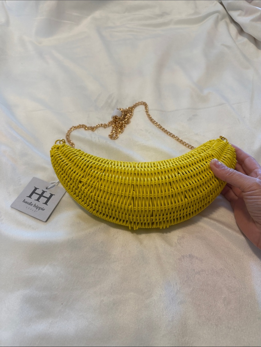 Haute Hippie Bright Yellow Woven Banana Crossbody